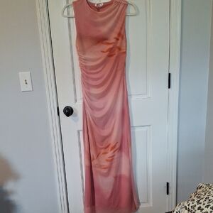 stradivarius Pink Evening Maxi Dress with Coral Accents